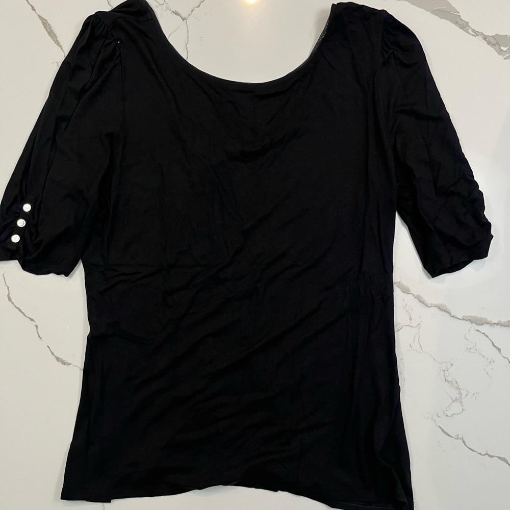 White House Black Market Black Fitted Puff Sleeve Blouse, Size XL